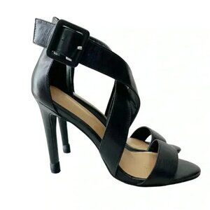 Le Chateau Strappy Leather Sandals High Heel Stilettos Black Size 7.5